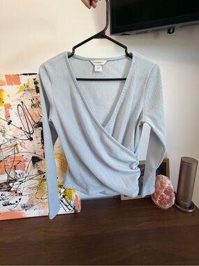 Club Monaco Pale Blue Wrap Long Sleeve Top